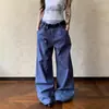 Pantalones de leñador azules de estilo americano con múltiples bolsillos para hombres y mujeres, corte limpio, holgados, de pierna recta, versátiles, con efecto apilado