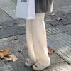 Pantalones de pierna ancha 100% lana pura para mujer, de tiro alto, adecuados para figuras petite, pantalones casuales de pierna recta hasta el suelo con corte ajustado y caída.