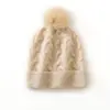 Caxemira 2025 Outono e Inverno Novo Chapéu Casual Tricotado Feminino Elegante Cor Pura Cabo Lã Pom Pom Espesso Quente Moda