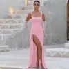 Vestido longo moda feminina transfronteiriça sexy sem alças costas nuas vestido de noite estiloso 2026 outono vestido de fenda alta estilo INS