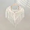 Xale estilo boêmio com franjas, cinto triangular para a cintura, saia em camadas retrô francesa, cortina que cobre o bumbum, peça externa sexy
