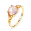 S925 Prata Banhado Ouro 9K Natural Rosa Cristal Hibisco Pedra Luz Luxo Flor Anel Japonês Mori Menina Estudante Cor Jóias