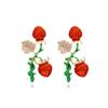 Brincos de morango com gota de diamante em liga doce e americana, brincos de esmalte com strass, folhas e frutas, transfronteiriços