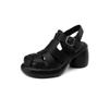 2025 Novas Sandálias Romanas Baotou para Mulheres Primavera e Verão Sapatos Gaiola de Porco Tecidos Recortados Casuais Versáteis Sandálias de Sola Grossa