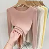 Camiseta de Punto de Manga Larga para Mujer 2025 Verano y Otoño Nuevos Tops Estilo Coreano Sencilla y Versátil Camiseta Básica de Hombro Derecho para Mujer Delgada