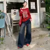 26 jeans retro estilo americano azules, nueva colección otoño/invierno, de cintura alta, pierna recta, corte holgado, pantalones de pierna ancha lavados para mujer, disponibles para dropshipping