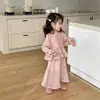 Conjunto de Primavera e Outono para Meninas 2026 Novo Estilo Francês Chic Camisa de Manga Larga Calça Wide Leg Conjunto Doce de Duas Peças para Bebê Menina