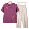 Velha Senhora Verão Top de manga curta Vestido de mãe de meia-idade e idosa Camisa pequena bordada estilo ocidental Vestido casual da vovó para idosos