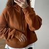 Moletom Lulu Zgly Feminino Outono e Inverno Forrado com Lã Quente Jaqueta com Capuz Solto para Exterior Top Meio Zíper para Mulheres