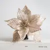 Novo produto internacional: Flores artificiais de Natal de veludo com lantejoulas de alta qualidade, 27cm de altura, nas cores vermelho e champanhe para decoração de árvore de Natal