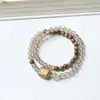 Pulsera de Sándalo Verde Doble Círculo con Perlas de Sándalo Verde de 6 mm Combinada con Cinco Escrituras de Ágata Gris, Pulsera Artística de Pareja Estilo Zen