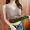Chaleco Cálido de Terciopelo Grueso para Mujer en Otoño e Invierno con Almohadillas en el Busto, Encaje Cuello en V Camiseta Interior con Tirantes, Tops de Moda para Mujer