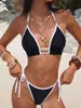Bikini Triángulo Negro Europeo Nuevo 2026 Traje de Baño de Dos Piezas de Nylon para Mujer Moda Transfronteriza Conjunto de Ropa de Baño Sexy