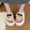 Pantufas de Ursinho Fofo Desenho Animado Tecidas Femininas 2026 Outono Inverno Roupa de Casa Roupa Externa Antiderrapantes Quentes de Algodão Femininas