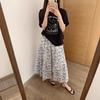 Verão 2025 Novo Coreano Dongdaemun Casual Versátil Estilo Pastoral Floral Algodão Penteado Bolso Midi Saia para Mulheres