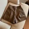 Pantalones Cortos de Cuero PU Negro para Mujer 2026 Nuevos de Primavera Otoño Chica Picante Casual Cintura Alta Adelgazantes Sueltos Pierna Ancha