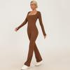 Monos de Yoga, Deportivos y de Fitness de Estilo Nuevo para Otoño e Invierno Europeo y Americano para Mujer con Sensación Nude y Almohadillas en el Pecho, Monos de Alta Elasticidad y Secado Rápido con Piernas de Campana