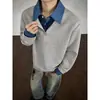 Sudadera de cuello alto patchwork estilo retro, moderna, de dos piezas, para hombres y mujeres, colección otoño 2026, top de corte holgado y versátil para parejas