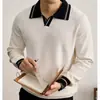 Roupa masculina com gola color block, top de malha masculina, camisa polo slim fit de alta qualidade da moda, camisa masculina de manga comprida