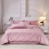 Conjunto de quatro peças de algodão 13376 com jato de ar, cor azul claro sólida premium, conjunto de cama para casa espesso e respirável para cama de casal