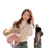 Suéter de forro polar engrosado para mujer, camiseta base de invierno con un diseño elegante, nuevo top de punto versátil 2024, capa interior cálida