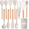 Juego de Utensilios de Cocina, Juego de Utensilios de Cocina para Cocinar, Cuchara, Espátula, Resistentes al Calor, 12 Piezas, Antiadherentes, Silicona de Grado Alimenticio y Mangos de Madera, Juego de Herramientas de Cocina