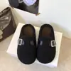 Pantuflas de Medio Uso Peludas con Hebilla Retro Cubre-Dedo Otoño/Invierno Planas Perezosas Calzado para el Hogar Versátil Felpa Zapatos Birkenstock