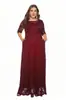2026 Amazon Más Vendido Ropa Europea y Americana Transfronteriza Tallas Grandes para Mujer Nuevo Encaje Bolsillo Vestido de Noche Vestido de Dama de Honor