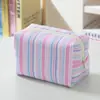 Bolsa de Maquillaje Seersucker Rayada Fresca Estilo Ins para Mujer, Neceser Portátil de Gran Capacidad, Bolsa de Almacenamiento para Cuidado de la Piel de Viaje