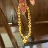 Pulseira Estrela Disco com Contas Marteladas Olho de Gato Banhada a Ouro Brilhante para Mulheres com Anel Corrente Correndo Cravejado de Diamantes e Fio Elástico