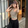 Top Corto Irregular Asimétrico de un Solo Hombro con Diseño Tie-Dye Estilo Retro para Mujer, con Almohadillas en el Pecho, para Usar como Prenda Exterior