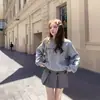Sudadera de felpa de alta gama estilo retro americano, color gris, manga corta, cuello redondo, talla grande para mujer, nuevo estilo 2026, artículo popular para otoño/invierno