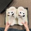 Pantuflas de Algodón de Panda Lindas Invierno Hogar Suela Gruesa Pantuflas Cálidas Muñeco de Peluche Suela de Goma Antideslizante Zapatos de Luna Mujer