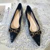 Sapatos Femininos Elegantes de Couro Envernizado Cor Nude Bico Fino Salto Baixo, Moda Nova Primavera e Outono 2026 Sapatos Baixos com Fivela Rasa Salto Bloco