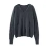 Suéter de Tricô Escovado Macio Cashmere com Toque Nebuloso para Mulheres, Camada Base com Gola V para Outono e Inverno, Novo Tricô Escovado de Fio Longo