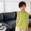 Roupa Infantil Estilo Coreano Colete Sem Manga para Meninos Novo Estilo Verão 2026 Camiseta Lisa Solta para Meninos para Usar por Cima Tendência Ins