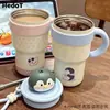 Taza térmica con asa de figura de dibujos animados, acero inoxidable 316, linda, portátil, para llevar en la mano, para estudiantes y uso de oficina