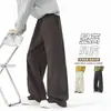Pantalones de pierna ancha de alta gama, color liso, estilo recto holgado, nuevos pantalones casuales de estilo americano de longitud al suelo con pierna curva, gris oscuro, tiro medio