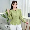Camisa de Outono 2026 com Gola Redonda, Manga Longa, Estilosa, Cobre a Barriga, Emagrecedora, Rejuvenescedora, Top Versátil para Usar por Cima