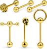 Aço inoxidável Clássico Língua Stud 6 Piece Set Amazon Hot Selling Straight Rod Misto 5 Cores Opcional Língua Anel Piercing Jóias