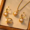 Joyas Distintivas Cuadradas de Perlas de Agua Dulce Vintage Francés Vintage Artístico Combinación Perfecta Diseño de Nicho Acero de Titanio juego