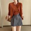 Estilo Japonés Cuello Redondo Estilo Sencillo Prendas de Punto para Mujer Conjunto de Dos Piezas 2025 Principios de Otoño Nuevo Elegante Aspecto Adelgazante Prenda Interior de Punto de Manga Corta