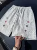 Shorts Casuales Bordados Tie-Dye Grises Florales Blancos para Hombres y Mujeres, Pantalones Deportivos de Verano Estilo Americano, Shorts de Cinco Puntos de Alta Gama Estilo Étnico