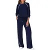 Amazon Europa y América transfronterizo otoño e invierno ropa de mujer cuello redondo manga larga bolsillo con cordón pantalones de pierna ancha conjunto casual