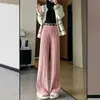 Pantalones de punto acanalado rectos de cintura alta retro estilo coreano para adelgazar para mujer, pantalones casuales de pierna ancha para otoño e invierno