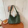 Bolso Grande de Mujer 2026 Nuevo Verano Casual Bolso de Hombro Bolsa de Tela a Cuadros Japonesa y Coreana para Clase y Viajes Diarios Bolso Tote