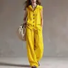 2026 Marca Independiente Verano Nuevo Conjunto de Top Holgado Casual sin Mangas Multicolor con Capucha + Pantalones Anchos de Cintura Alta