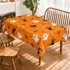 Nova toalha de mesa de Halloween transfronteiriça, poliéster estilo gótico escuro com estampas de abóbora e corvo, toalha de mesa para festa de feriado