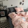Ins Pequeno Fresco Estilo Japonês Algodão Puro Conjunto de Quatro Peças Cor Sólida Algodão Lavado Primavera e Outono Dormitório Estudantil Conjunto de Cama de Três Peças