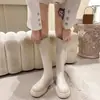 Botas Largas para Mujer de Nuevo Estilo con Forro de Felpa, Circunferencia Amplia de la Pantorrilla, Suela Gruesa, Apertura Amplia Otoño e Invierno, Botas de Talla Grande con Corte en V Alto